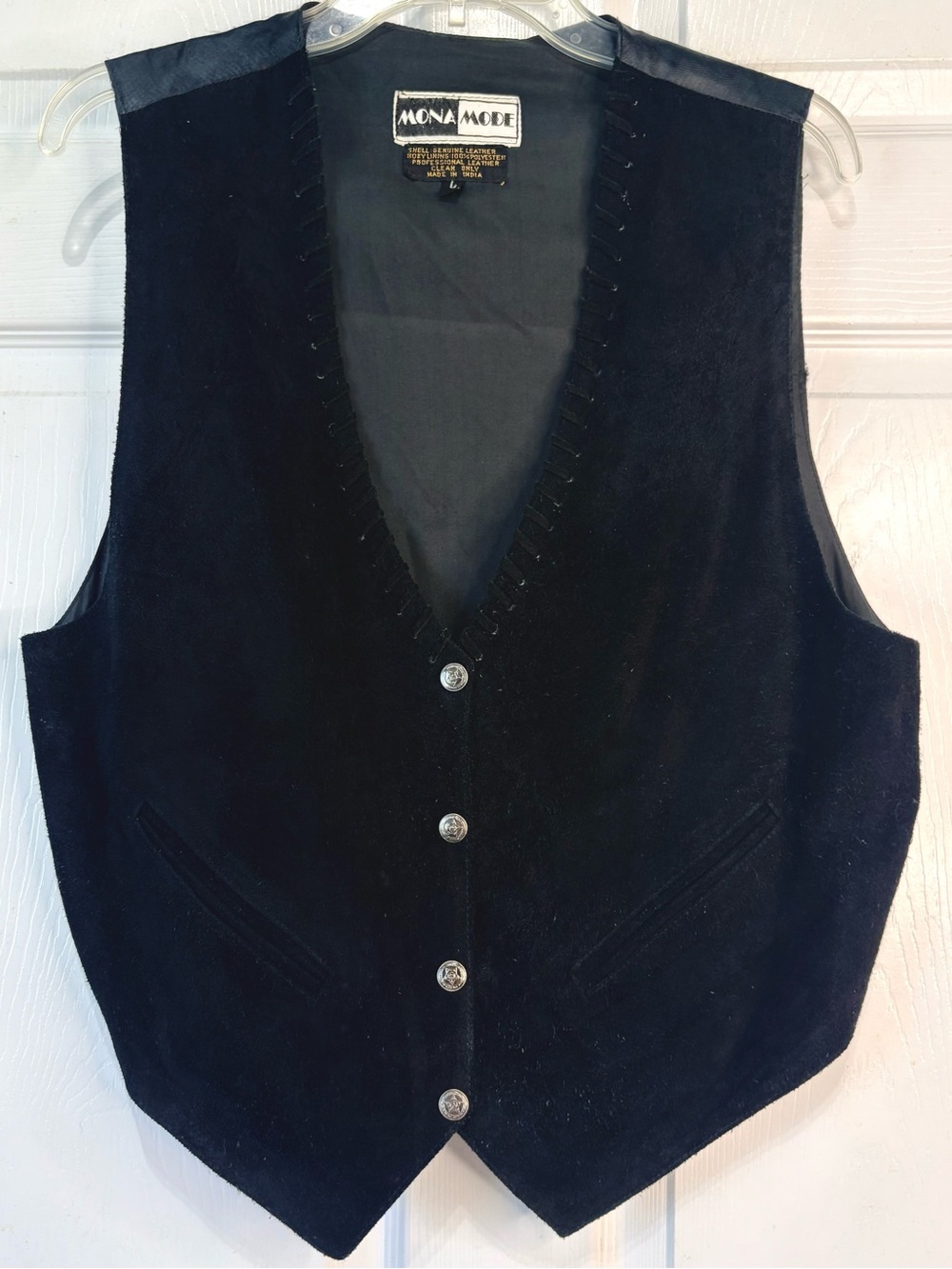 Vintage Mona Mode Black Suede Western Vest Size Large - Picture 2 of 6
